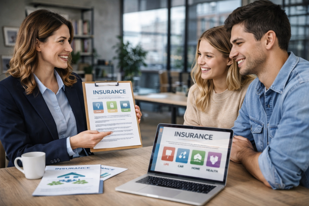 Discussing insurance options in the office