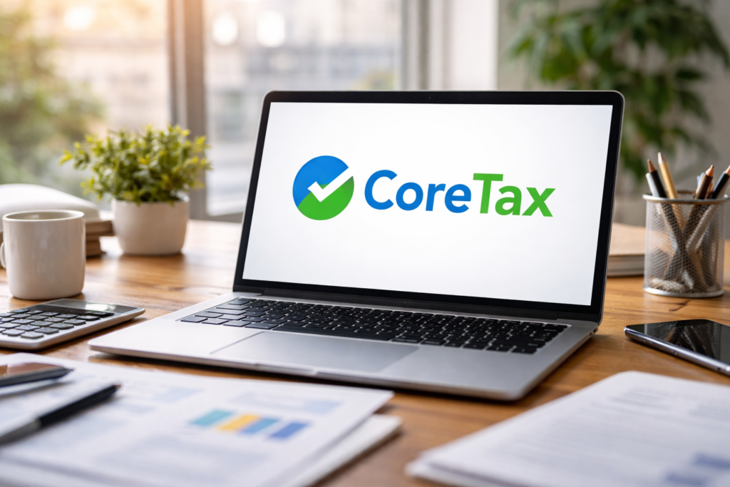 Workspace with CoreTax logo display